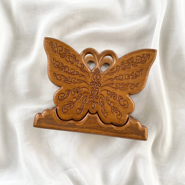 Vintage 1970s Wooden Carved Butterfly Napkin Holder